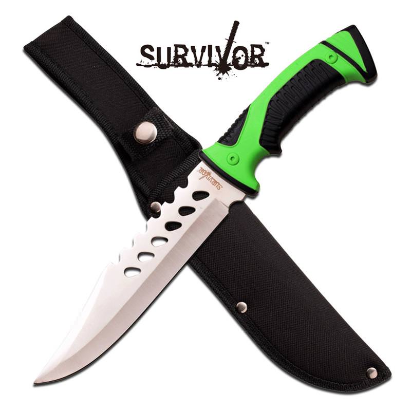 Tactical Green Black Zombie Blade Rubber Handle Fixed Blade Knife - Tophatter's Army Products & Self Defense Collectible Weapons - Tophatter Daily Deals